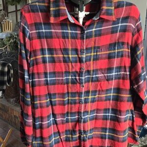 Woman's Red Plaid Dickies Brand Flannel Shirt